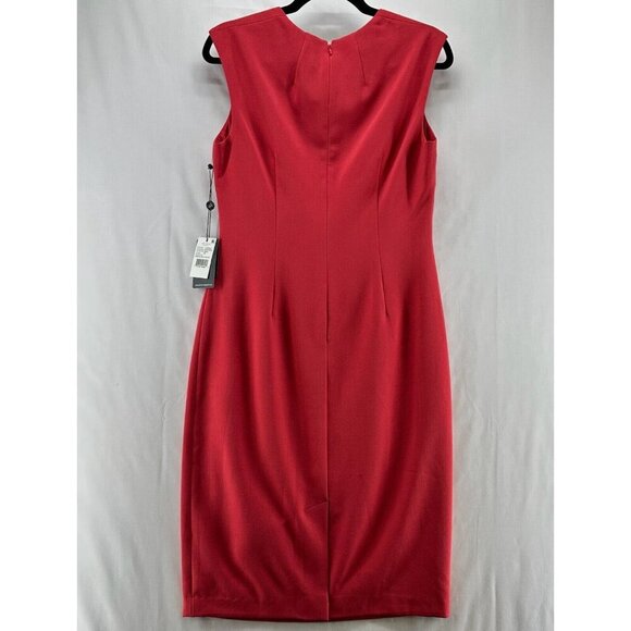 Adrianna Papell Dress Sz 6 Crepe Sheath Drape Pleated Square Neck Cap Sleeve Red - Picture 2 of 11
